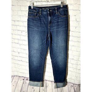 CHICOS SO SLIMMING GIRLFRIEND ANKLE JEANS WITH SILVER ACCENT ON SIDE (0.5) EUC G